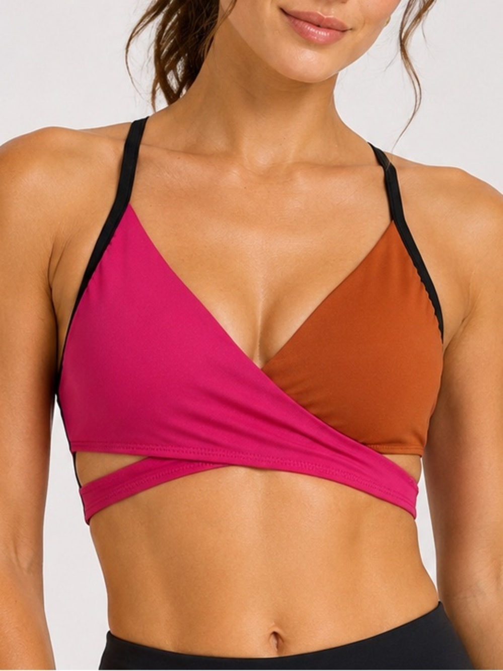 PINK Victoria’s Secret Gym to Swim Body Wrap Bikini Top Large Colorblock